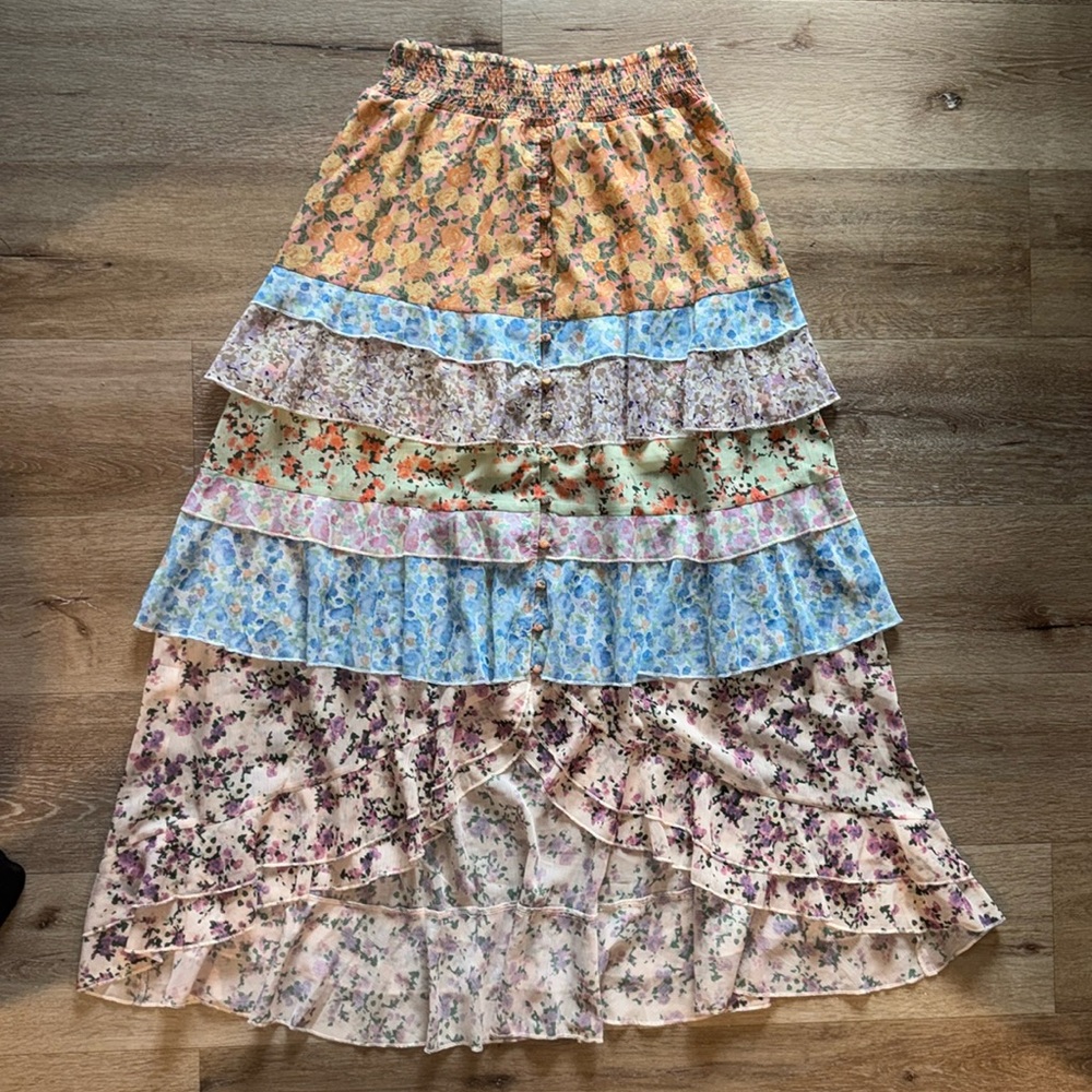 Tiered Ruffle Floral Maxi Boutique Skirt